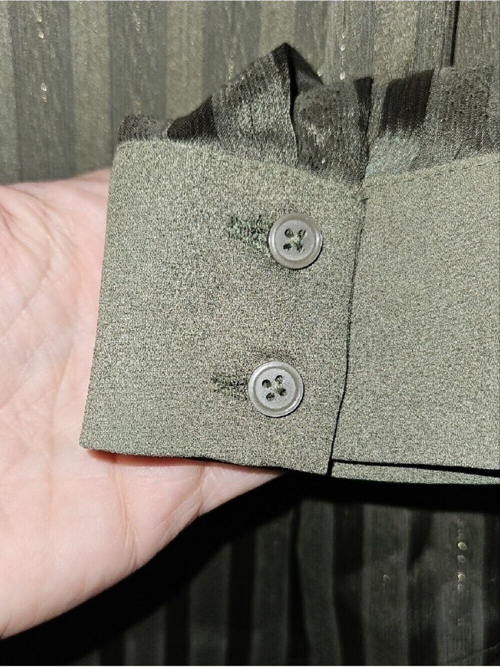 White House Black Market Olive Sheer Stripe Button Front Shirt - Picture 5 of 7